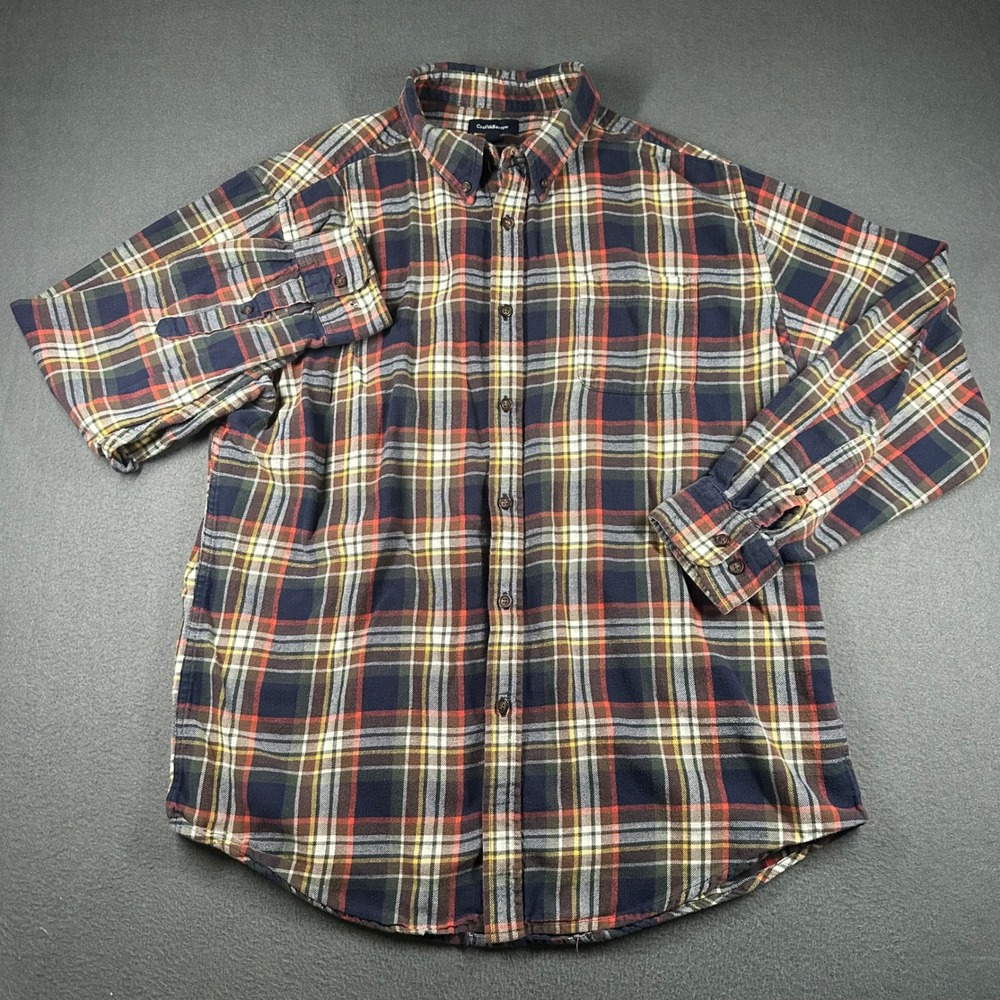 Croft & Barrow Mens L Navy Blue Plaid Flannel Button Up Shirt Long Sleeve‎